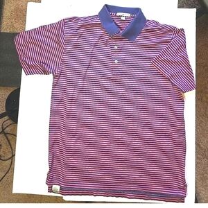 Peter Millar Men's Striped Polo Shirt - Purple and White Size M